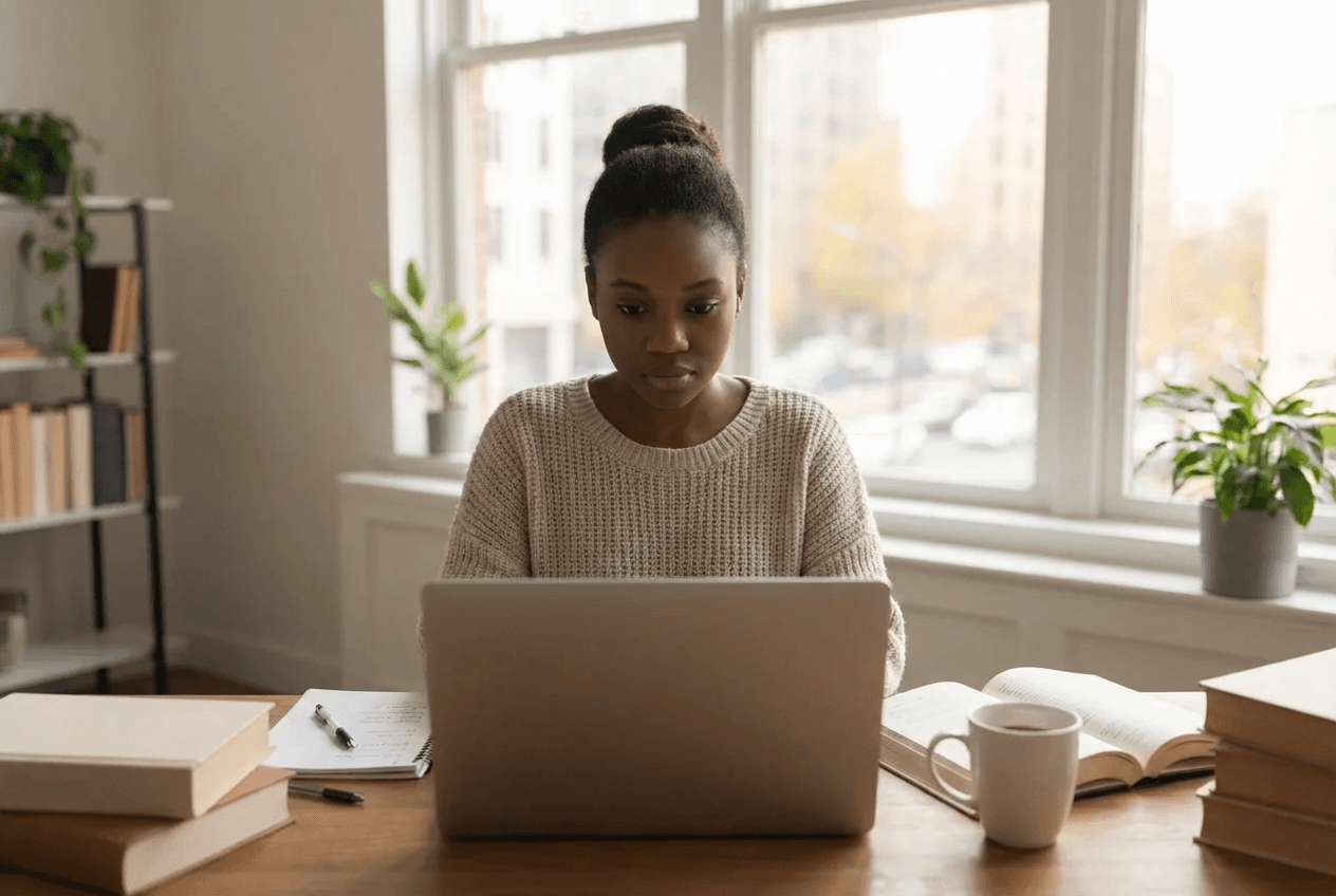 Student practicing with past questions on eCampus